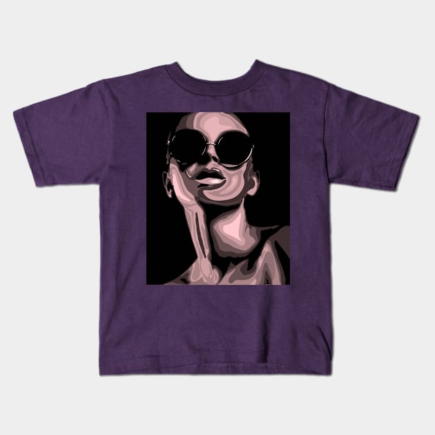 Unknown Stylish Girl in Sunglasses vector portrait Kids T-Shirt by JeLoTall